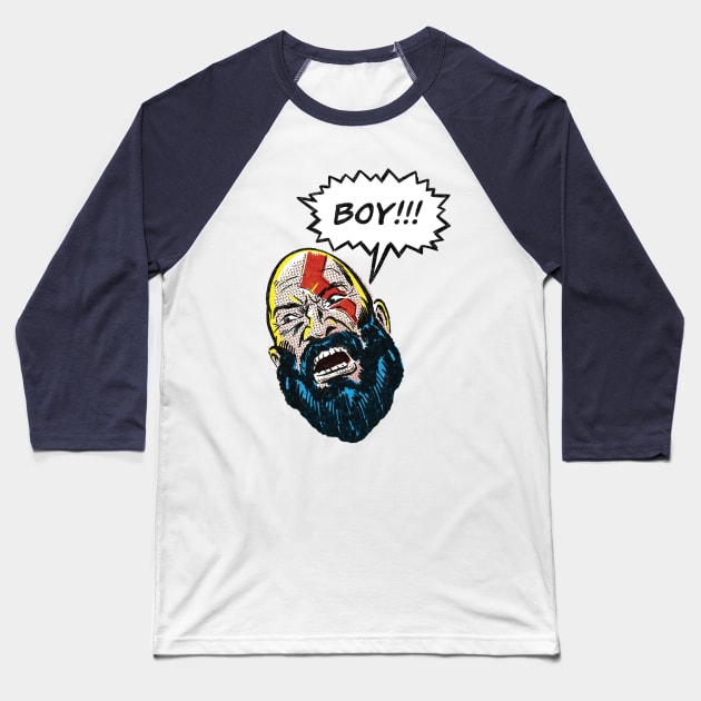 Boy!!! God of War - Kratos Baseball T-Shirt by MarkScicluna